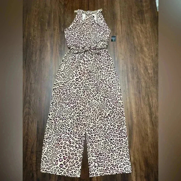 2/$12 Thalia Sodi Pantsuit XS Jumpsuit Pink Leopard Print Wide Leg Sleeveless - Picture 12 of 15